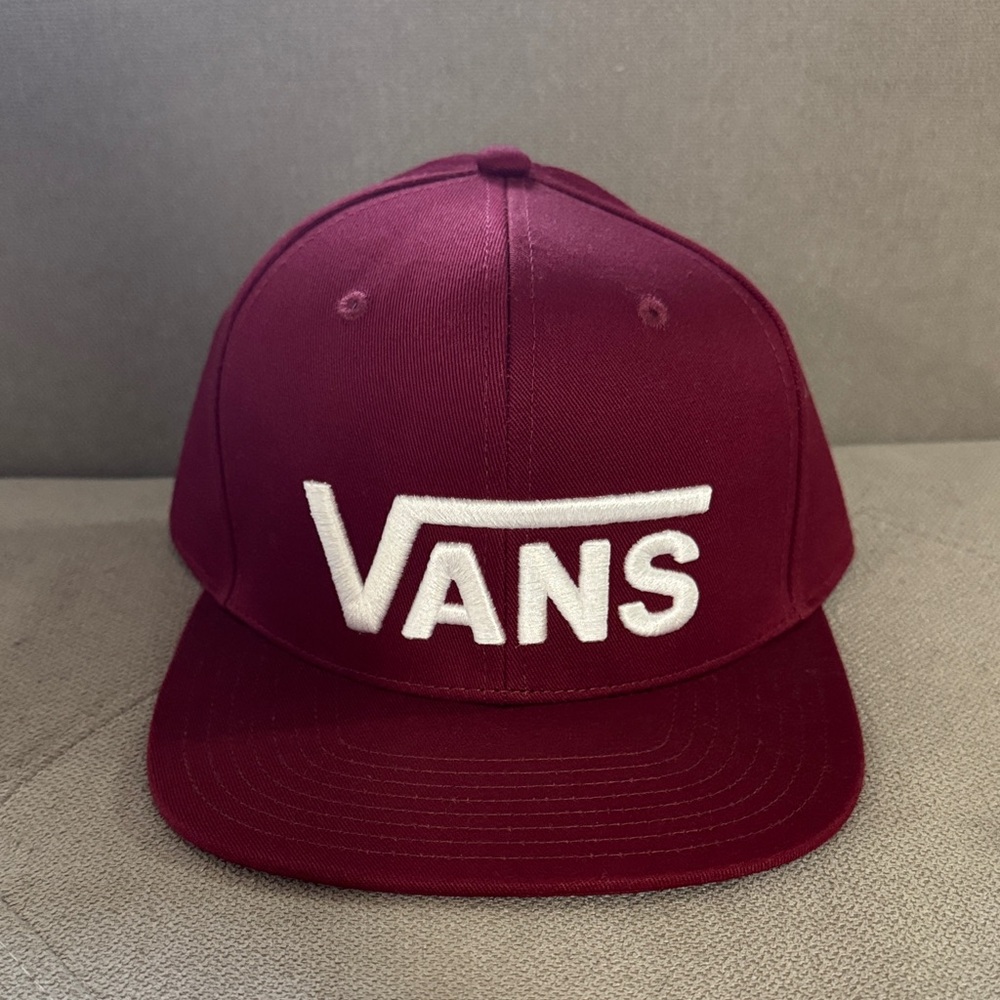 Vans Burgundy Snapback Hat with White Logo